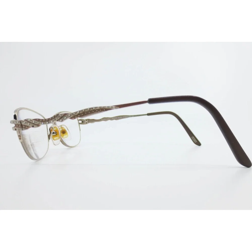 Konishi Japan Flex Titanium Eyeglasses KF8459 Mocha Gold Rhinestone 49-16-135